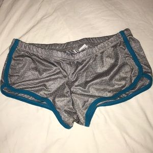 Silver/blue trim silky mesh short shorts